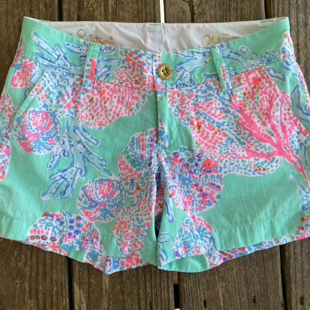 Lilly Pullitzer Fansea Cotton Callahan Shorts 00 Shells Coral Sanibel